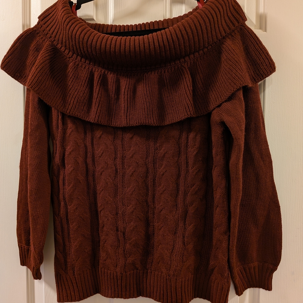LoveRiche Off-the-Shoulder Brown Sweater